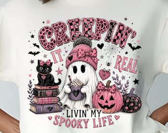 Creepin It Real png| Pink Halloween clipart | Happy Halloween Ghost design (Digital Download)
