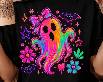 Rainbow Ghost PNG, Neon Halloween PNG, Colorful Spooky clipart (Digital Download)