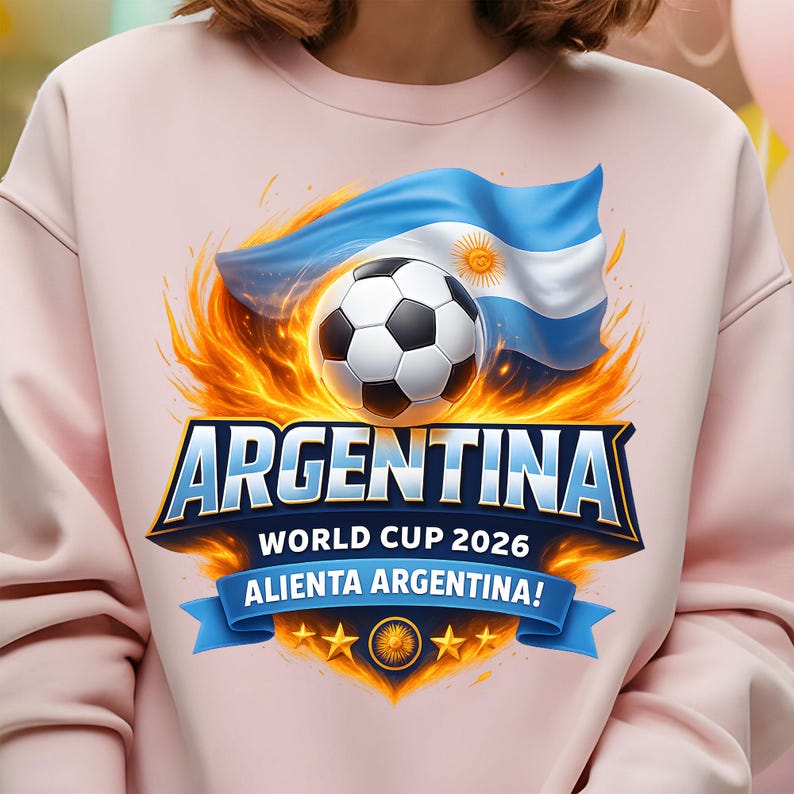 Argentina soccer graphic with fire flames and national flag theme