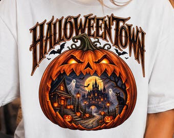 Halloween town PNG, haunted house clipart, ghost PNG, pumpkin shirt design (Digital Download)