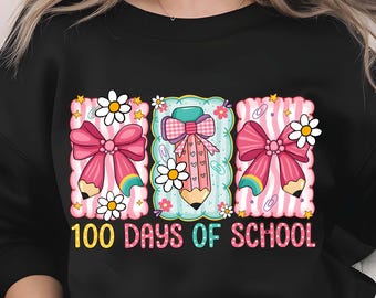 100 Days of School PNG, Pencil Ribbon Clipart, Student Shirt sublimation(Digital Download)