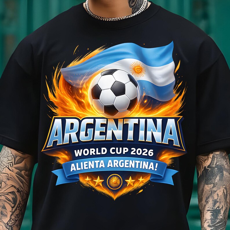 Argentina football fan logo style design with flag and flames