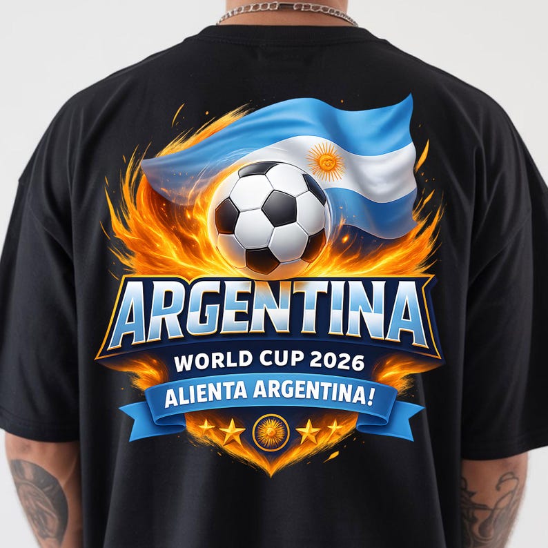 Argentina football team fan artwork with flaming soccer ball and Argentina flag, copa do mundo, worldcup 2026 png, mundial 2026, usa world cup, world cup 2026 shirt png, 2026 world cup, fifa 2026