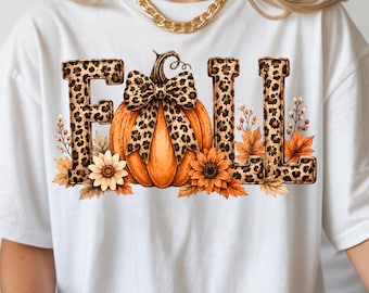 Fall Pumpkin Leopard Bow PNG, Hello Fall Sublimation Design (Digital Download)