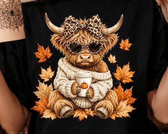 Fall highland cow PNG, Cozy Fall shirt design, autumn clipart (Digital Download)