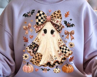 Coquette Ghost PNG, Preppy Ghost Bow design, Halloween clipart (Digital Download)