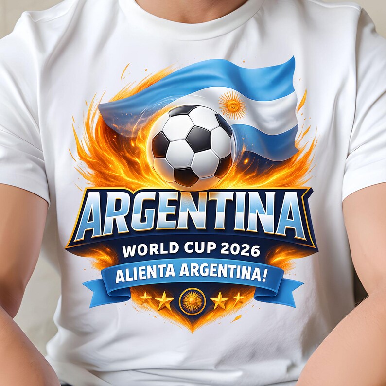 Argentina World Cup football graphic with Argentina flag background