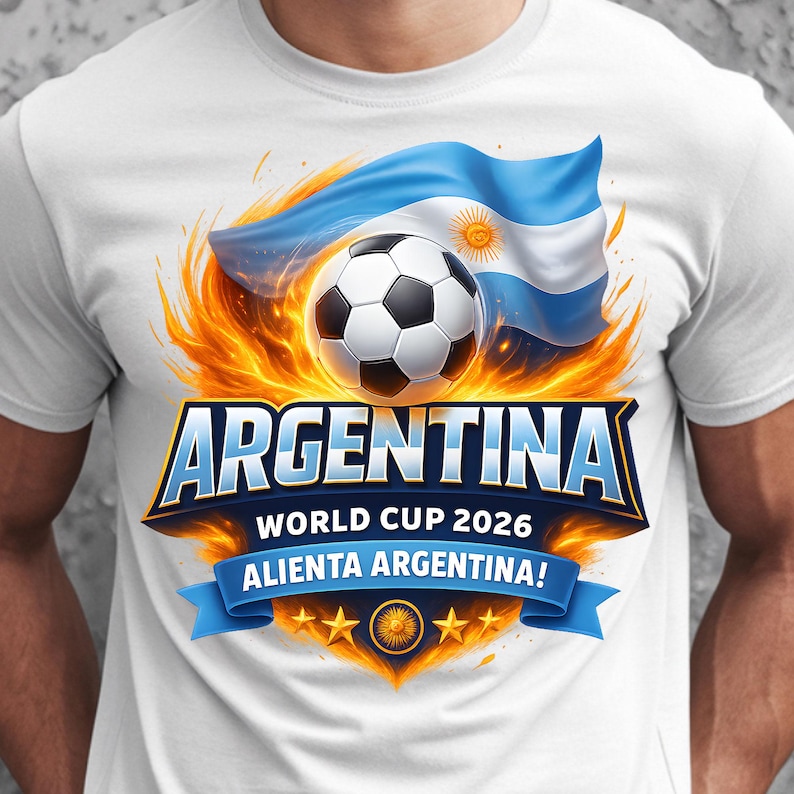 Argentina soccer team fan graphic with flag and football for World Cup 2026, fifa world cup 2026 png