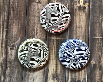 Superhero Button or Magnet Set 1.25 inch set of 3 foil buttons