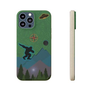 Bigfoot Phone Case Biodegradable Eco Friendly|Cryptid Wilderness Sasquatch Topo Map Cover|Big Foot UFO Alien Case iPhone 17 16 15 14 13