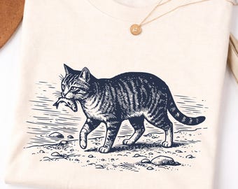 Cat Fishing Shirt Catching Fish Tee Fishing Gift for Men Fisherman Gift Shirt Animal Fishing Graphic Outdoor Tee
