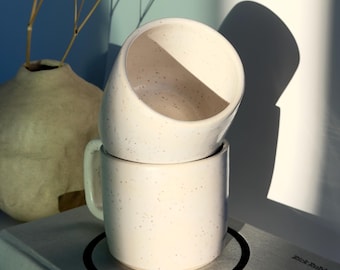 Handmade Speckled Ceramic Cup – Modern Minimalist Pottery – 8.5 oz Wheel-Thrown Stoneware