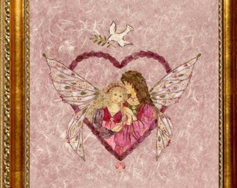 Flower Fairy Art Framed Picture REAL Pressed Petals Faery Wall Artwork Children's Nursery Mother Daughter Original *Wings of Love* Design