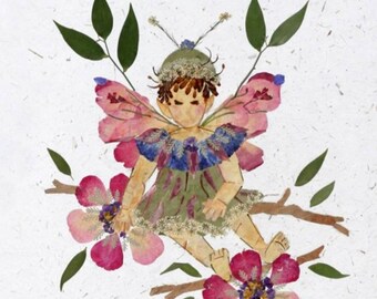 Flower Fairy Picture *Sugar and Spice* Enchanted Garden 8x10 PRINT Wall Art Faery Wings Nursery Gift for Baby Shower Real Pressed Flowers