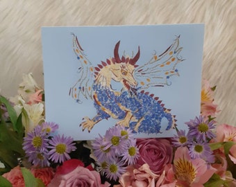 Magical Dragon 5x7 GREETING CARD Flower Art Dragon Medicine Fantasy Dragon Wings Real Floral *Transformation* Fire Breathing Dragon Design