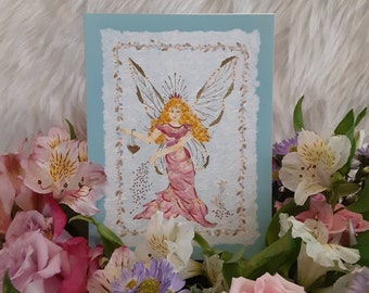 Enchanted Garden Flower Fairies *Fairy Dust* Real Pressed Flowers 5x7 GREETING CARD Faery Card Suitable for Framing Magical Gift for Her