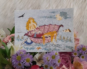 Mermaid Flower Fantasy 5x7 GREETING CARD Art Mermaid Design Magical Picture Ancient Egypt* Waiting for Pharoah* Suitable for Framing Card