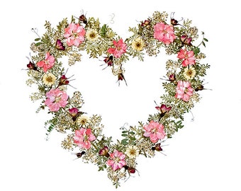 Pressed Flower 'Queen of Hearts' Print, Valentine's Day Floral Wall Decor 8x10
