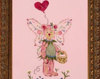 Real Pressed Flower Fairies *Beary Faery* Wings Children's Nursery Rhyme Wall Hanging Framed Picture Fantasy Magic Artwork Original Design