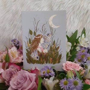 Fairy Art Crescent Moon *Eclipse* Pressed Flower 5x7 CARD w/Envelope Enchanted Garden Wall Art Magical Fantasy Picture Fairy Petal Painting