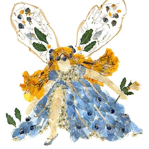 Whimsical *Moon-Spirit Faery* Flower Fairies Enchanted Garden Faery Wings Magical Fantasy Fairy Picture PRINT Pressed Flower Petals Wall Art