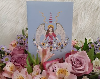 Fairy Flower *Angel of Abundance* Pressed Flower 5x7 GREETING CARD Heavenly Angel Wings Enchanted Garden Suitable for Framing Angel Card