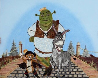 Real Pressed Flower Shrek Art Fairy Tale Petal Painting Framed Original