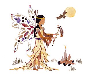 Pressed Flower Fairy Art Print * 'White Buffalo Calf Woman' Giclee 8x10