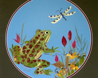 Pressed Flower Frog Art PRINT, Enchanted Garden Nursery Decor (8x8)
