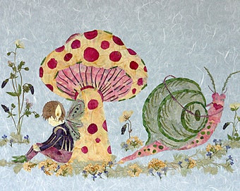 Mushroom Fairy Flower Art *Under the Toadstool* Whimsical Enchanted  8x10 PRINT Fairies Children's Nursery Wall Picture Real Flower Garden