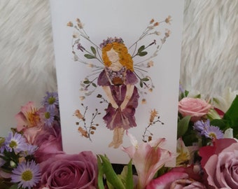 Flower *Fairy of Forgiveness* Real Pressed Flower 5x7 GREETING CARD Garden Fairies Wings Faery Picture Suitable for Framing Enchanted Magic