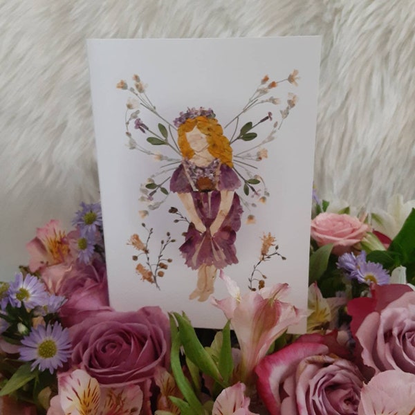 Flower *Fairy of Forgiveness* Real Pressed Flower 5x7 GREETING CARD Garden Fairies Wings Faery Picture Suitable for Framing Enchanted Magic