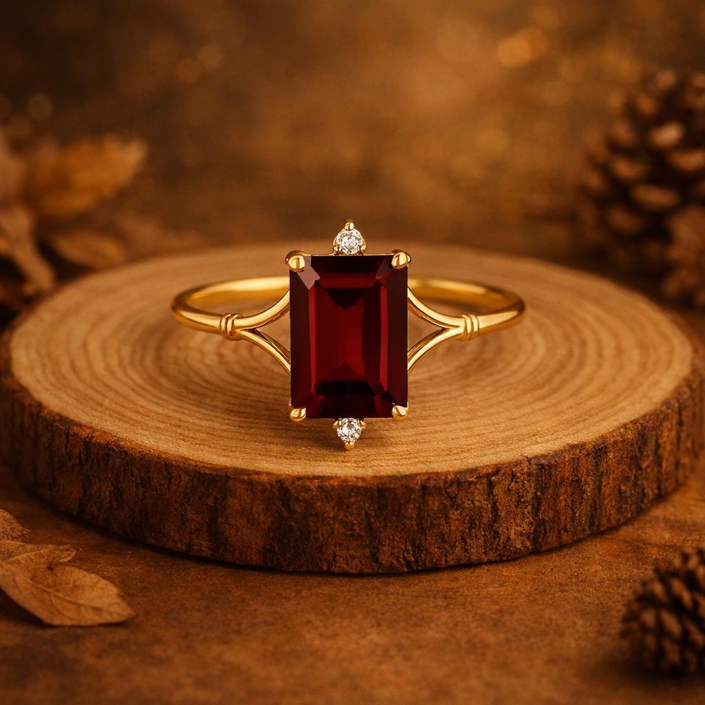 Emerald Cut Ruby Engagement Ring With Diamond Accent, Split Shank ...