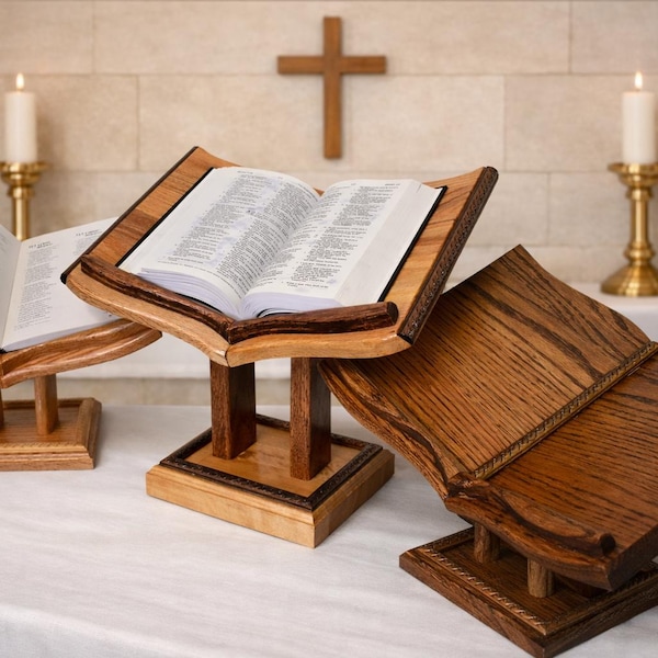 Handmade Solid Oak Bible Stand |  Prayer Book Holder, Worship Display