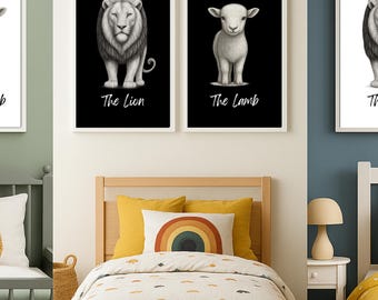 Bundel afdrukbare muurkunst leeuw en lam: set van 4
