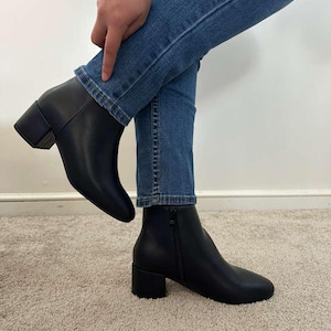 Women's Ankle Boots with chunky Heel - Billie Block Heel Booties in Black & Brown, Everyday Stylish Fashion