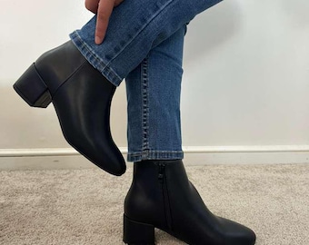 Women's Ankle Boots with chunky Heel - Billie Block Heel Booties in Black & Brown, Everyday Stylish Fashion