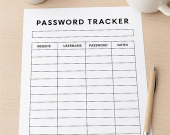 Minimalistischer Passwort Tracker Printable | Benutzername und Passwort