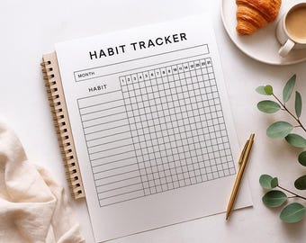 Habit Tracker Printable | Minimalist Template | Digital Download PDF JPG | Monthly Habit Log