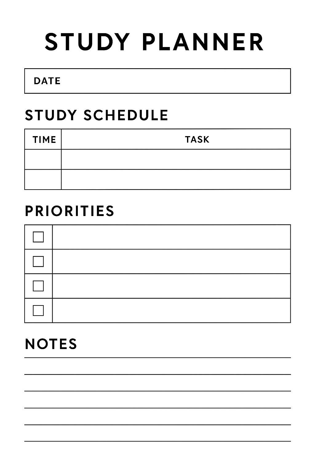 Study Chart Small Minimalist Study Planner Printable | Student Study Schedule Template - Etsy
