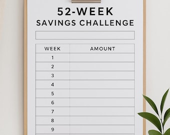 52-Week Savings Challenge Printable | Minimal Money Saving Chart