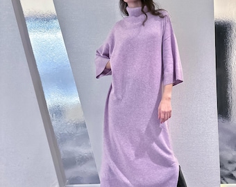 100% Cashmere Turtleneck Maxi Dress | Soft Lavender Sweater Dress | Oversized Knit Dress