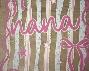 Design Nana per trasferimento termico su magliette, grafica floreale, a righe, fiocchi e stelle