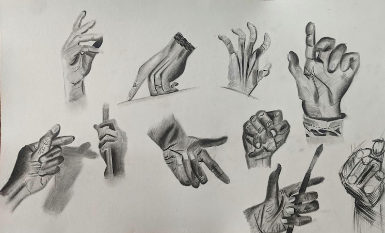 Hand Drawn Example Hand Drawing Hand Study Drawing Art Printable Sketch Poster Set Anatomy ...