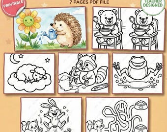 Días Lindos 2: Personajes Super Adorables y Laberinto Lógico en un Paquete de Actividades de 7 Días / Libro para Colorear Diseñado por Maestros para Niños (PDF)