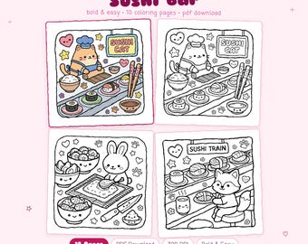 Sushi Bar: Nettes Kawaii Sushi Bar Malbuch zum Entspannen von Miyo Pages