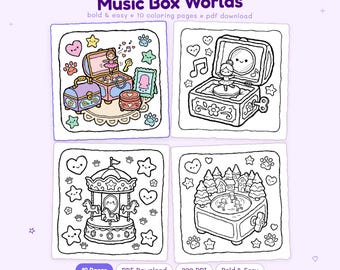 Music Box Worlds: Süßes Spieluhr Welten Malbuch zum Entspannen von Miyo Pages