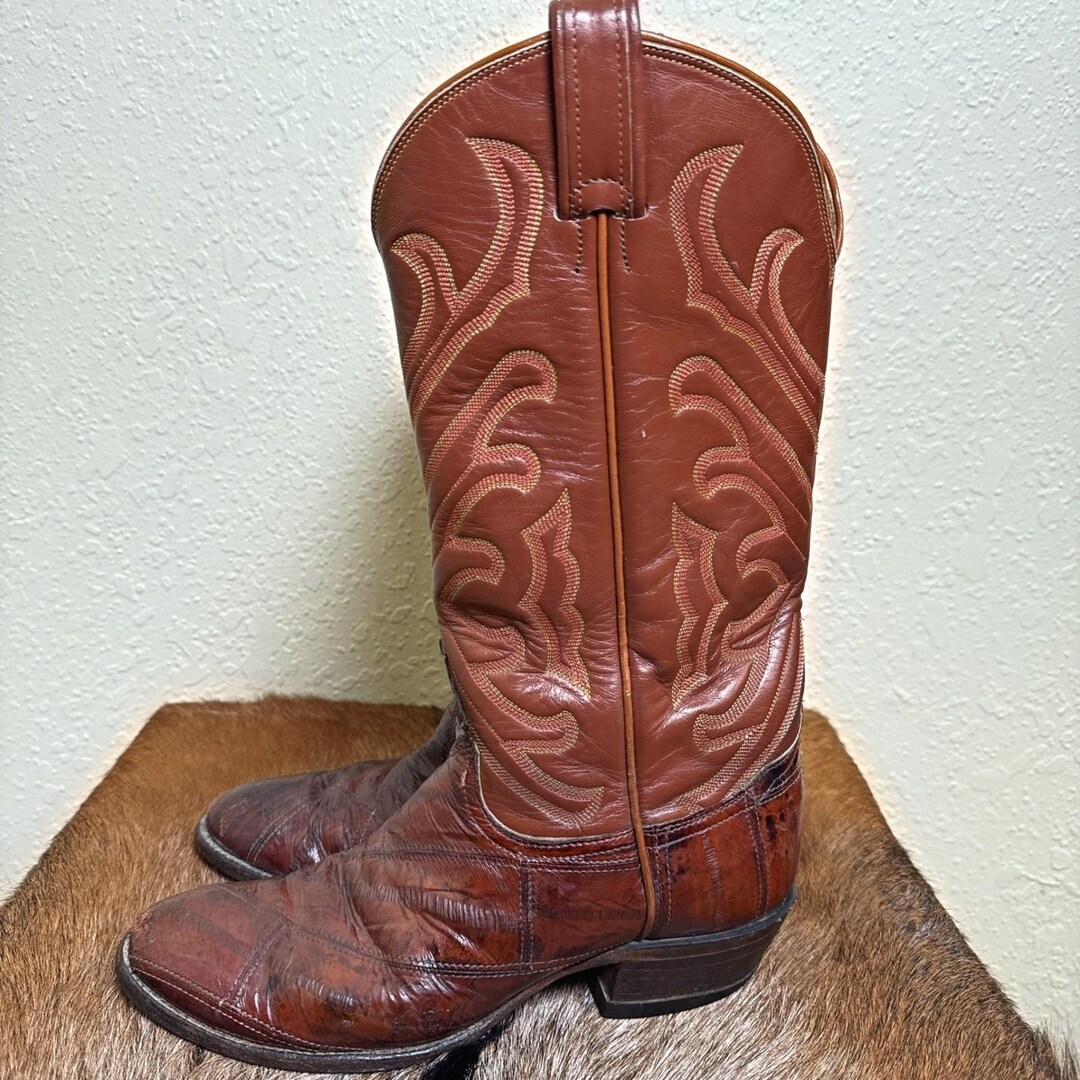 Vintage Tony Lama 8268 Brown 7C Eel Skin Cowboy Western Boots Cowboy ...