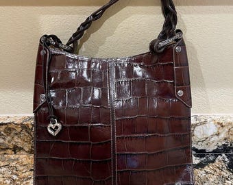 Borsa a tracolla vintage Brighton Endora in pelle stampata coccodrillo marrone