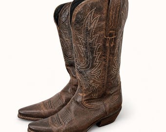 Damskie buty kowbojskie Lucchese Charlie 1 Horse 7,5" z brązowej skóry z wyciętym noskiem w stylu western